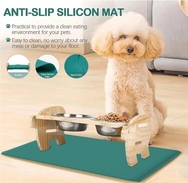 Водонепроникний килимок для годівлі домашніх тварин з високими бортиками, 55 x 38 см, силіконовий, нековзний, для собак та котів, запобігає розливанню води (зелений, 48 x 30 см)
