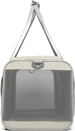 Велика переносна сумка для котів, собак, цуценят до 8 кг, з безпечними замками та регульованим плечовим ременем. Дихаюча, складана сумка-переноска для подорожей, до ветеринара, в авто та літак (Бежевий)