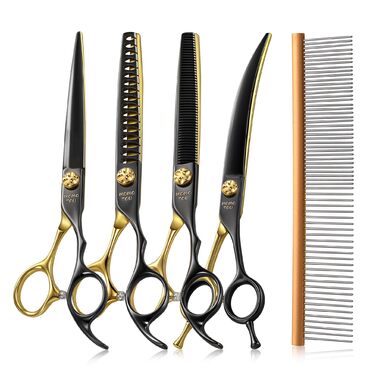 Професійний набір для грумінгу собак: ножиці, гребінець, витончувальні ножиці, 4 шт., у чохлі, з японської сталі 440C, 19.1 см