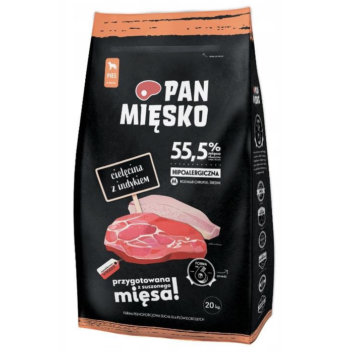 Сухий корм для собак Pan Mięsko з телятиною та індичкою, XL 20кг