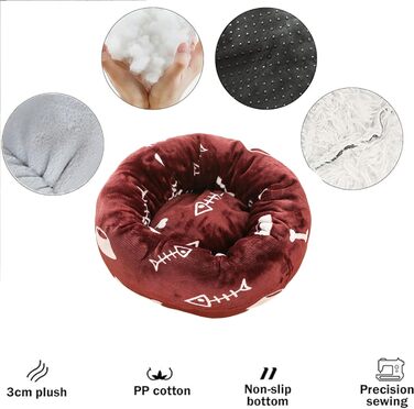 Кругле ліжко для собак та котів, м'яке гніздо-подушка для великих собак, плюшевий кошик для собак, миється, з принтами, 70 см, світлий колір