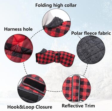 Водонепроникний теплий зимовий дощовик для собак породи Віндгаунд/Лурчер/Вхіпет, з флісовою підкладкою, червоний, розмір S (довжина спини 51-53 см)