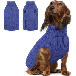 Теплий та м'який пуловер для собак Queenmore | Turtleneck для Corgi, Beagle, Французького бульдога, Шнауцера, Такси | Розмір L, Колір блакитний