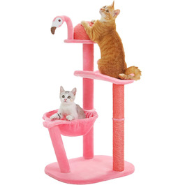 PURRPURCAT Фламінго — рожевий котячий будиночок з гамаком, когтеточка та ігровим м'ячем для маленьких котів, 86,4 см, для дому