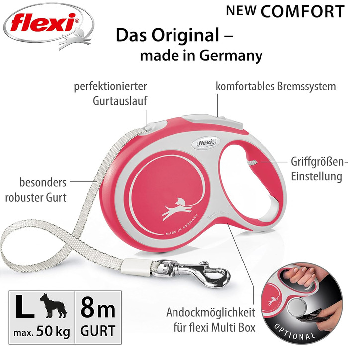 Повідок-рулетка Flexi New Comfort L, 8 м, червоний, для собак