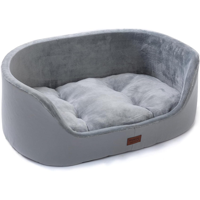 Кругле ліжко для собак середнього розміру Raikou, м'яке та зручне, з антиковзким покриттям, сірого кольору (75 x 54 x 27 см)