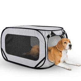 Складана переноска для собак, 92x52x52 см, з двома дверцятами, Pop-Up, Oxford, дихаюча, міцна, для собак та котів до 29.5 кг (сіра)