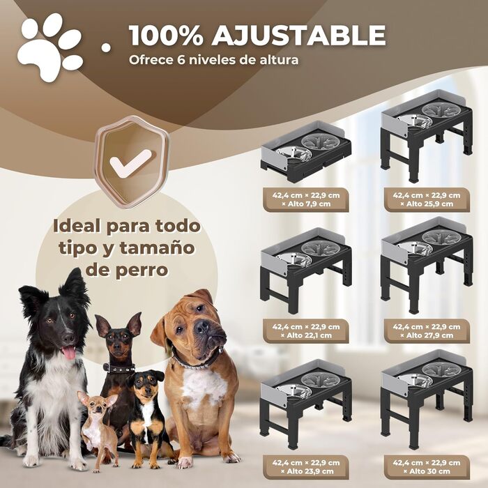 Підвищений годівниця для собак MASCOTOPIA, 6 рівнів, регульований та нахилений, миска для води, 1200 мл + складна ложка, годівниця з нержавіючої сталі, 800 мл, сірий