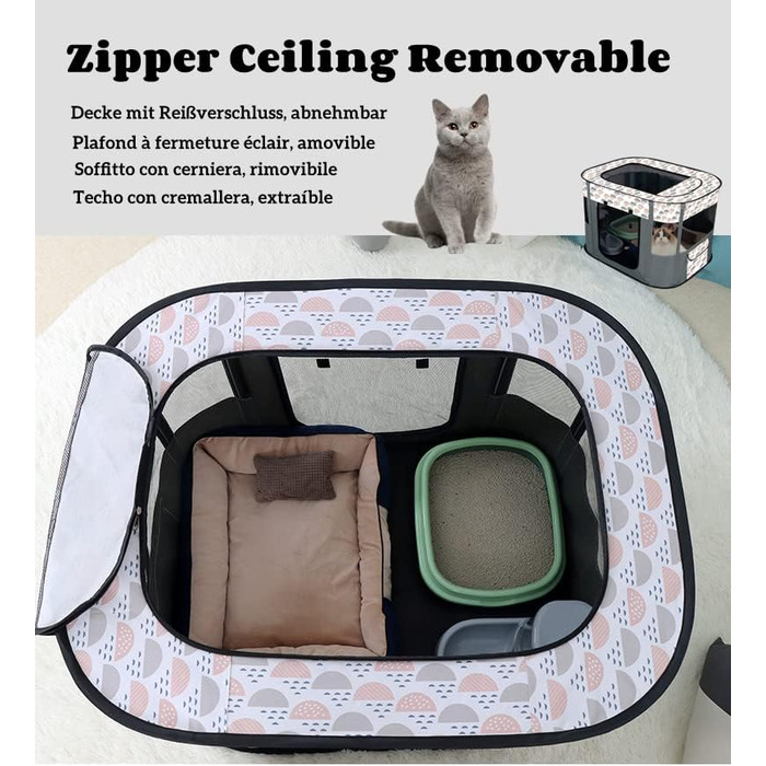 Портативна собача будка Floving, загон для тварин, переносна клітка для котів та цуценят, сіра (80*60 см)