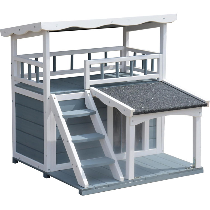Будиночок для котів Dehner Lieblinge Maison, дерев'яний, для вулиці, 78x75x73 см, твердий ялиновий, сірий/білий