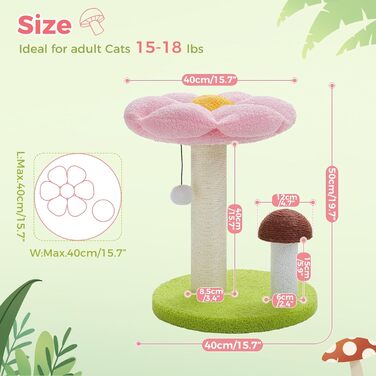 Кігтеточка для котів Petpela, модель 'Гриб', рожева, з ліжком-квіткою, 19.6'