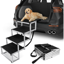 Сходинка для собак у машину: легка алюмінієва складана пандус для домашніх тварин з неслизькою поверхнею (4 сходинки)