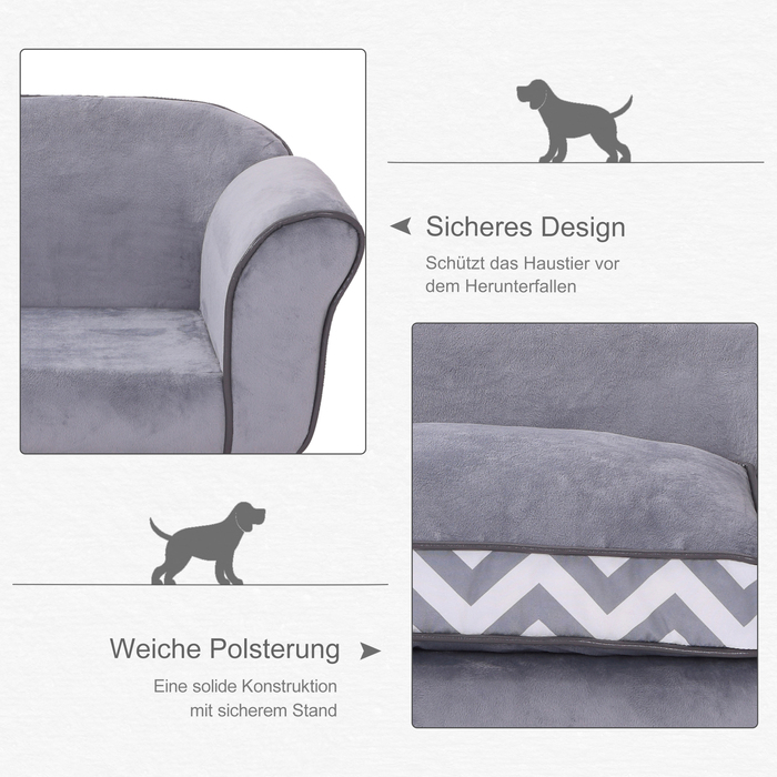 PawHut Dog Sofa Pet Диван з подушкою, можна прати, оксамитовий сірий, підняті ніжки, 73,5x41x33см для комфорту та стилю