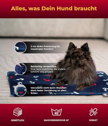 Лежанка для собак XS (45x65 см) – двостороння, м'яка, з наповнювачем 3 см – для дивану, авто, переноски – Anker, Made in Germany 45 x 65 см, блакитна