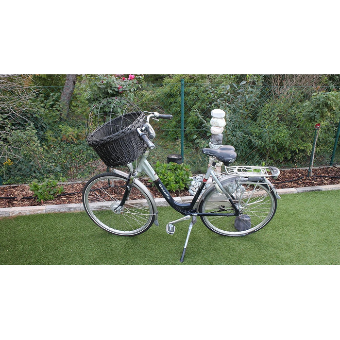 Кошик для велосипеда для собак, ручка, плетіння з лози, чорний колір, металевий сітчастий каркас, з подушкою, різні розміри, кошик на кермо, кошик для собак, кошик на кермо, кошик для покупок, натуральний (XXL без подушки)