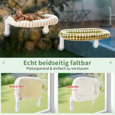 Ліжко для котів GUUSII HOME на вікно, розкладне, м'який плюш, 54*30 см (білий, M), 4 присоски, миється