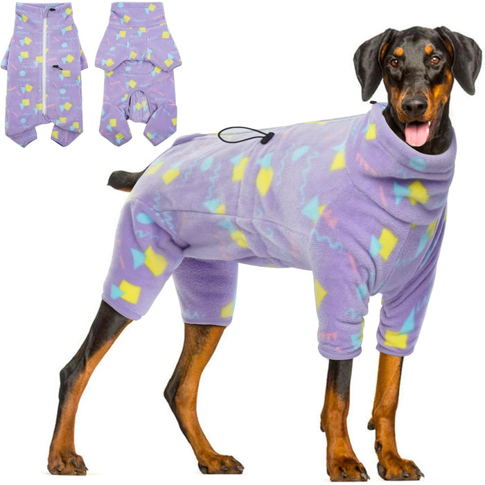 Теплий зимовий одяг для собак: куртка, жилетка, пуловер з флісу для маленьких, середніх та великих собак. Вітростійкий одяг для тварин з блискавкою. Підійде для чихуахуа (X-3XL), колір: фіолетовий, геометричний принт.