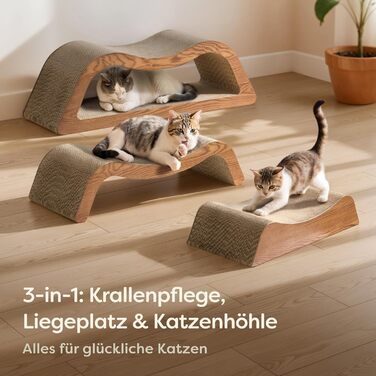 Кігтеточка для котів 3 шт. XXL 75см – Міцний картон для догляду за кігтями – До 2 років використання – Економія місця – Захист дивану та меблів (Cloud) (Коричневий)