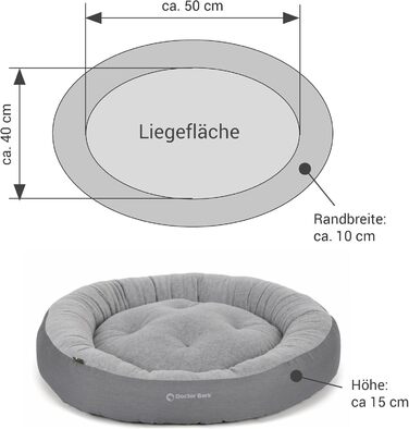 Кругле м'яке ліжко для собак Doctor Bark GreenLabel, 50x40 см, сірий (S)