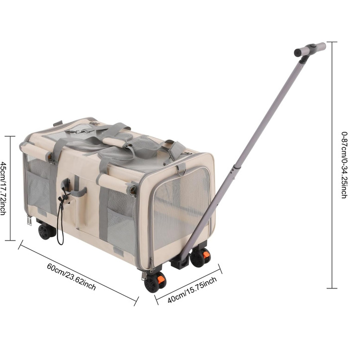 Транспортна переноска для собак та котів з колесами, складна, з дихаючими віконцями, двокамерна (Бежевий)