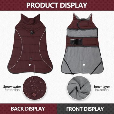 Водонепроникний зимовий теплий нашийник для собак з підкладкою з флісу, світловідбиваючий, з D-подібним кільцем, для малих, середніх та великих собак, для активного відпочинку, кемпінгу, прогулянок, червоний, розмір L