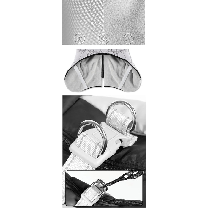 Зимова жилетка для собак Gepolsterte Hundejacke з металевою застібкою для повідка, водонепроникна куртка з наповнювачем для великих собак (чорний, 2XL для 12-15 кг)