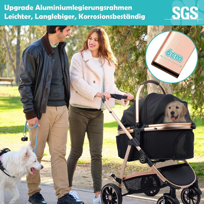 Візок для собак DAISTERN, чорний, до 25 кг, 4-в-1, алюмінієвий, з поворотним колесом EVA та гальмом