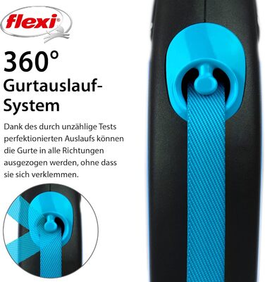 Льокрово-світловідбиваючий поводок для собак Flexi Neon M, 5 м, чорний/неоновий синій