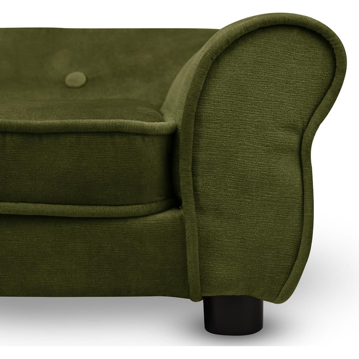 Диван-лежак для собак і котів MG Design, зелений велюр, з підлокітниками та спинкою, для дрібних і середніх тварин