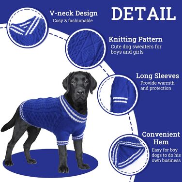 Світер для собак - теплий для чихуахуа, елегантний, з V-подібним вирізом, для маленьких, середніх та великих собак (синій, XS)