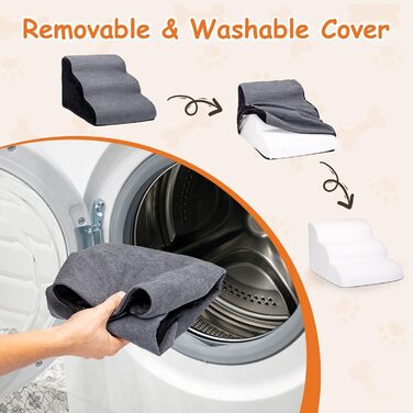 Сходинки для собак Nobleza – 3 сходинки, сірі, 35x56x40 см, з миючим покриттям та протиковзким дном