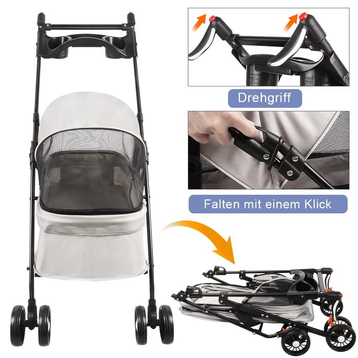 Візок для домашніх тварин Homewell: легкий, зручний, з безпечним ременем, для собак та котів до 20 кг (білий)