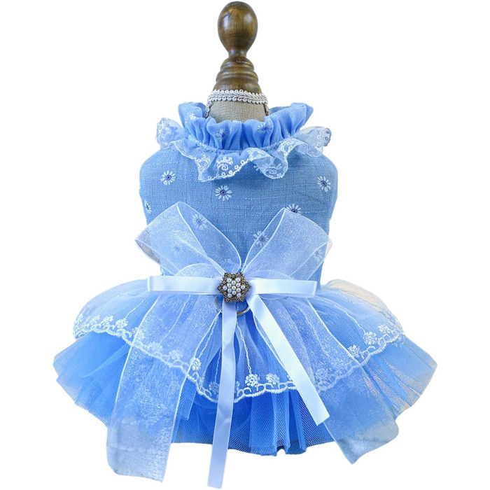 Сукня-тьюль для котів, мереживна, блакитна, середнього розміру (для дівчаток)