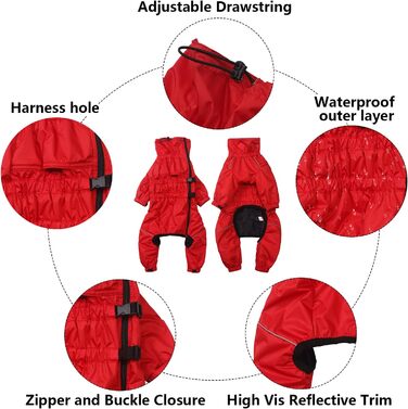 Зимовий костюм для собак з ніжками, водонепроникний, з флісовою підкладкою, вітростійкий, світловідбиваючий, для маленьких та середніх собак (L, червоний)