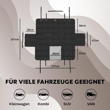 Захист для заднього сидіння автомобіля для собак Hainberger: водовідштовхувальний, стійкий до подряпин, з боковим захистом та оглядовим вікном, 137x147 см