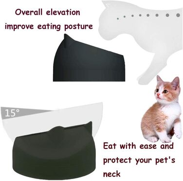 Набір мисок для котів та собак Kathson: похилі, антивитікаючі, для корму, білі та чорні