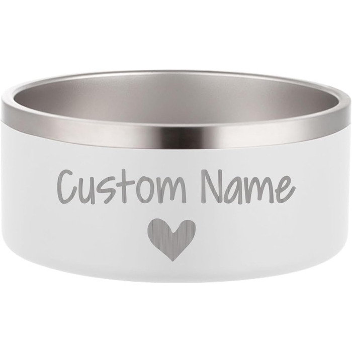 Персоналізований миска для собак та котів - нержавіюча сталева годівниця з іменем, антиковзаюча миска для собак та котів, поїльник для води (білий)