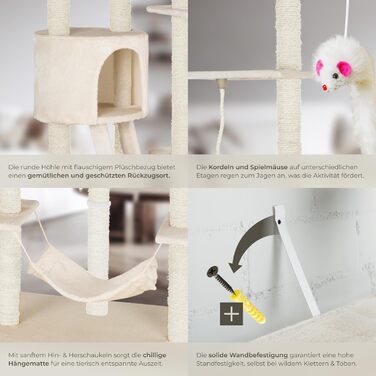 Дряпка для котів tectake Snooky | Ігровий центр з багатоярусною дряпкою та будиночком | Платформи для спостереження (Сірий, Бежевий)