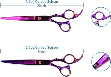 Набір професійних ножиць для грумінгу собак, титан-покриття, з ножицями для нігтів, фіолетовий