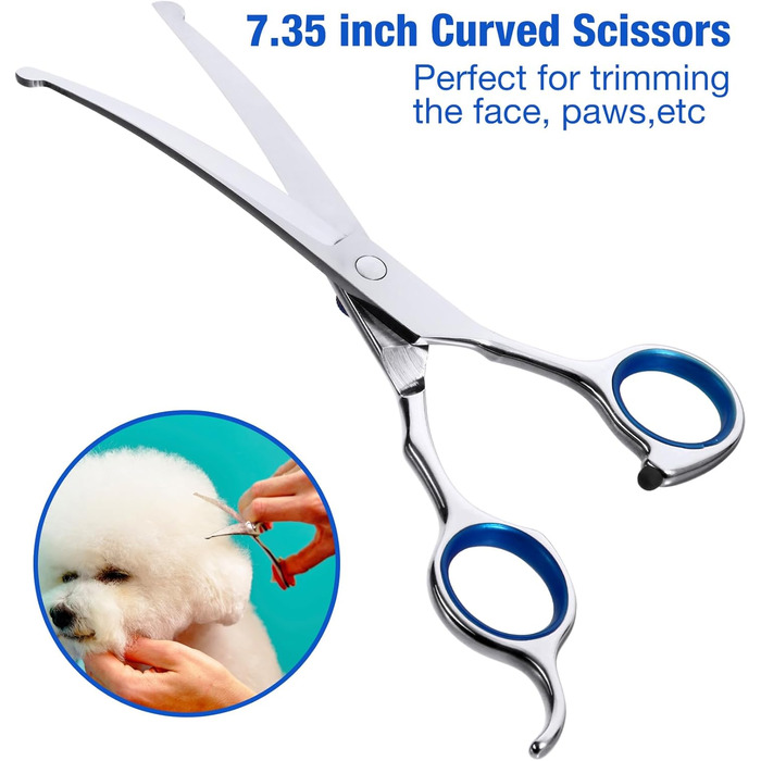 Набір професійних ножиць для грумінгу собак 5-в-1, з безпечними закругленими кінцями, 4CR нержавіюча сталь, для собак та котів, блакитний