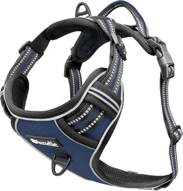 Шлейка для собак середніх порід Bluzelle з ручкою та кишенею для GPS-трекера, світловідбиваюча, зелена (XS, синій)