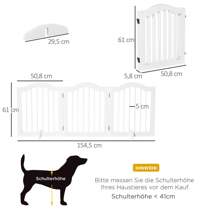 PawHut Dog Barrier Guard Configuration Guard Grid 3-Piece з двома опорними ніжками Стабільний Складний МДФ Білий 154.5x29.5x61 см | Аосом