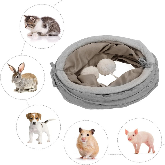 Туннель для котів Nimomo, складаний, S-подібний з іграшкою-м'ячиком, інтелектуальна іграшка для кошенят, кроликів та маленьких тварин