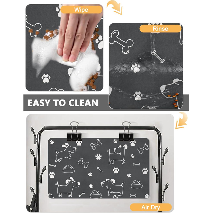 Нековзна килимок-підкладка під миску для собак та котів, сірий, з принтом 'I love my dog', 43 x 75 см