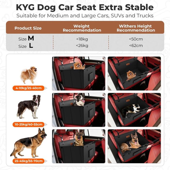 Автокрісло для собак KYG Extra Stable: водонепроникне, антиковзне, на заднє сидіння (70x55x36 см)