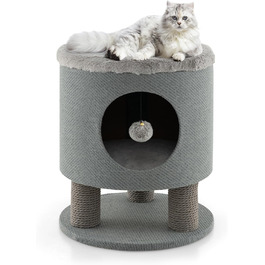 Котячий будиночок SOARS з дряпальною колоною, кігтеточка, кігтешкребок для котів, сізого кольору, 40x40x47 см