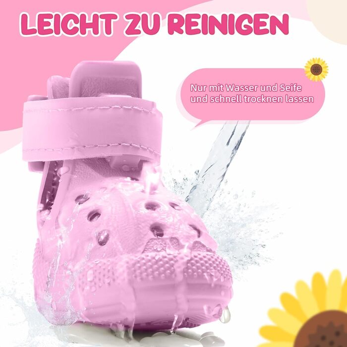 Взуття для собак SlowTon: дихаючі, неслизькі літні сандалі для собак з світловідбиваючими смугами (рожевий, розмір 4)