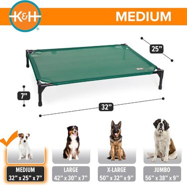 Підняте вуличне ліжко для собак K&H PET PRODUCTS, охолоджуюче, з дихаючою сіткою, знімний чохол, металевий каркас, для середніх порід, портативне