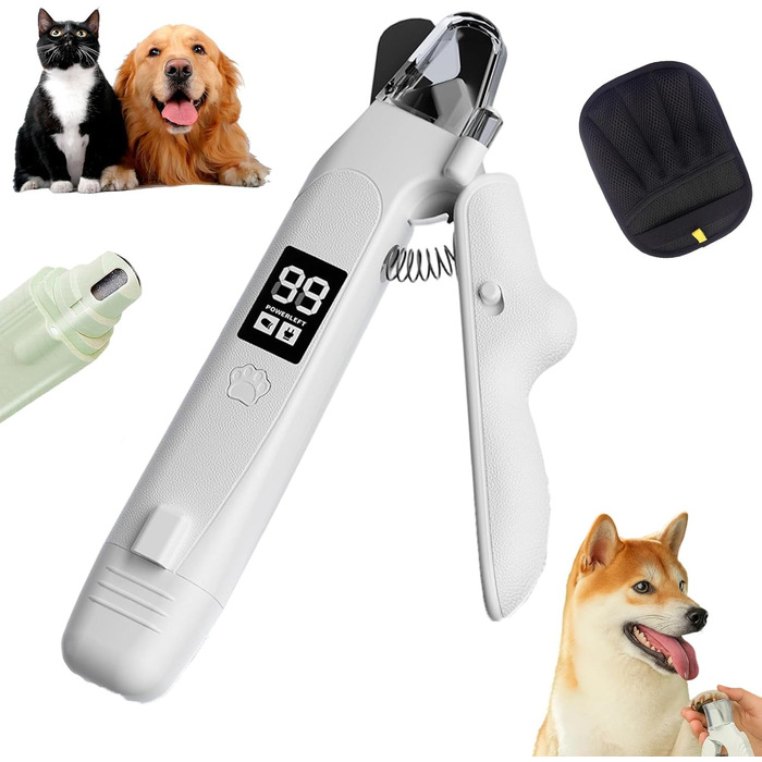 LED-криміна для догляду за кігтями собак та котів 2-в-1 – безпечна та тиха, з датчиком, світлом та захистом від бризок