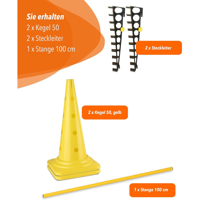 Спортивна перешкода Sportikel24 Комбінована 50 см зі стержнем 100 см – для аджиліті, стрибків та слалому, підходить для собак, коней та дітей (жовта)